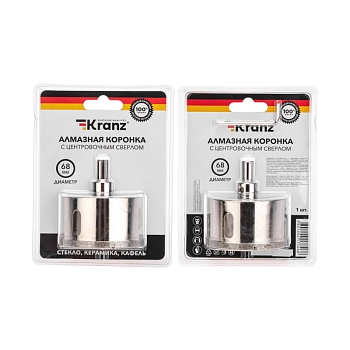 Коронка алмазная 68мм по керамограниту с центровочным сверлом KRANZ