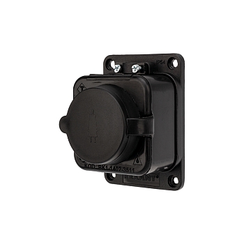 Розетка влагозащищенная с крышкой 1 гнездо, с/з, 16А, IP54, каучук, черная REXANT