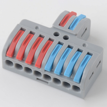 Клемма СМК 2х4 проходная разветвительная 2 полюса, с монтажной площадкой (1 ввод, 4 вывода на полюс) (блистер 5 шт/уп) REXANT