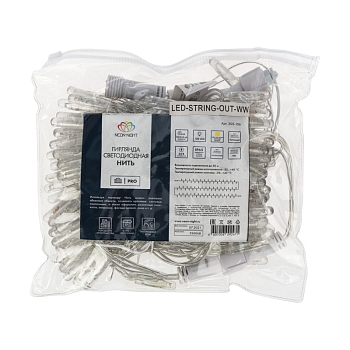 Гирлянда светодиодная Нить 10м 100 LED ТЕПЛЫЙ БЕЛЫЙ прозрачный ПВХ IP65 постоянное свечение 24В соединяется NEON-NIGHT нужен транс-ор 531-100/531-311/531-312