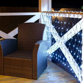 Гирлянда светодиодная Сеть 1х1,5м 160 LED БЕЛЫЙ черный ПВХ IP65 свечение с динамикой 230В блок в комплекте NEON-NIGHT