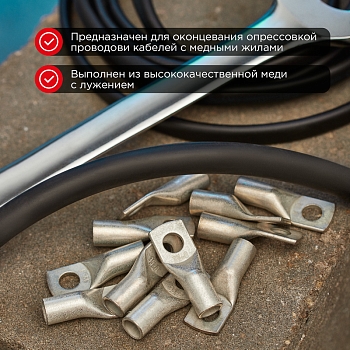 Наконечник медный луженый ТМЛ-Р 2,5–4 (2,5мм² - Ø4мм) ГОСТ 7386-80 (в упак. 100 шт.) REXANT