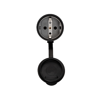 Розетка влагозащищенная переносная с крышкой 1 гнездо, с/з, 16А, IP44 каучук, черная REXANT