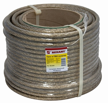 Трос стальной в ПВХ оплетке d=10,0мм, прозрачный (катушка 50м) REXANT
