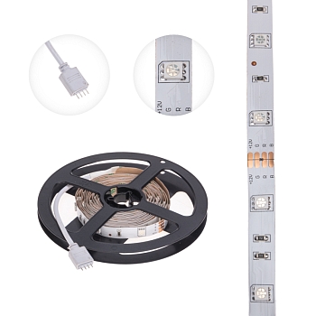 Лента светодиодная 12В, SMD3030, 10,5Вт/м, 30 LED/м, RGB, 10мм, 3м, с разьемом для контроллера 4PIN, IP20 LAMPER