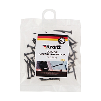 Саморез гипсокартон-металл 3,5х32 мм, пакет (50 шт/уп) KRANZ
