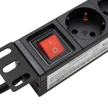 Блок розеток 19", 1U, 10А, 8 розеток, корпус алюминий, со шнуром питания