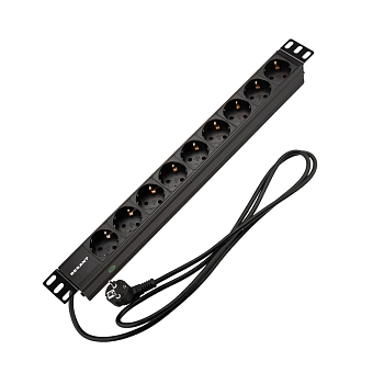 Блок распределения питания для 19" шкафов, горизонтальный, 9 розеток СЕЕ 7/4, 16A, без выкл, алюм корп, шнур 2м, вилка СЕЕ 7/7 REXANT