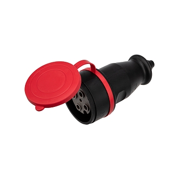 Розетка влагозащищенная переносная с крышкой 1 гнездо, 3Р+РЕ, 32А, IP44, каучук, черная REXANT