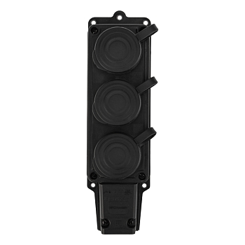 Розетка (колодка) влагозащищенная с крышкой 3 гнезда, 2Р+РЕ, 230В, с/3, 16А, IP44, каучук, черная PROconnect