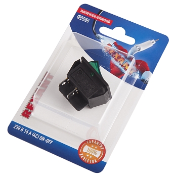 Выключатель клавишный 250В 16А (4с) ON-OFF зеленый с подсветкой (1 шт/уп) REXANT