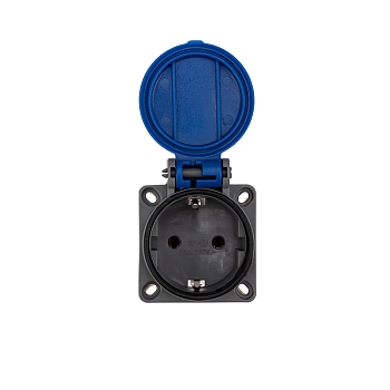 Розетка влагозащищенная панельная с крышкой 1 гнездо, 2Р+РЕ, с/з, с/у, 16А, IP54, серая REXANT