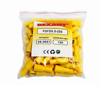 Клемма плоская полностью изолированная РППи-м 6.0-(6.3)/РпИмп 5,5-6-0,5 гнездо 6.6 мм 4-6 мм² REXANT