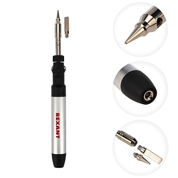 Паяльник-горелка, газовый, 15мл, с регул. пламени, 2 насадки, блистер REXANT