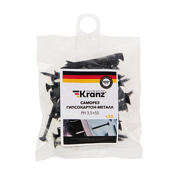 Саморез гипсокартон-металл 3,5х55 мм, пакет (50 шт/уп) KRANZ