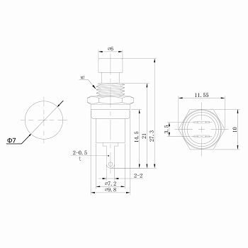 Выключатель-кнопка металл 220V 2А (2с) OFF-(ON) Ø7.2 красная Micro (RWD-301, PBS-10B) REXANT