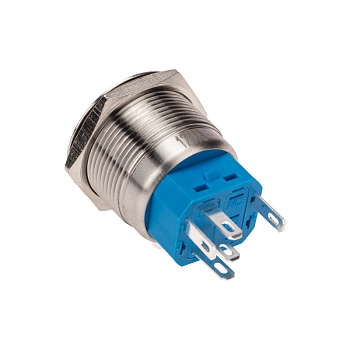 Кнопка антивандальная Ø22 12В(LED) Б/Фикс (5с) OFF-(ON) / ON-(OFF) подсв/синяя REXANT
