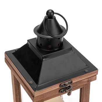 Декоративный фонарь со свечкой, корпус из дерева, размер 14х14х35cм, цвет теплый белый