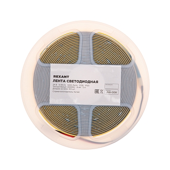 Лента светодиодная 24В, COB 14Вт/м, 512 LED/м, 3000К, 8мм, 5м, IP20 REXANT