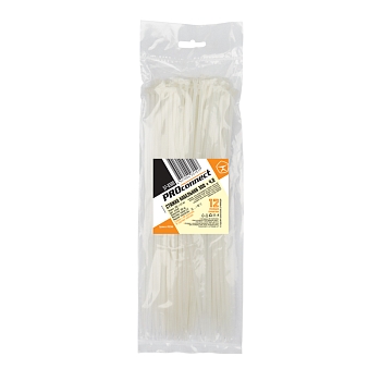 Стяжка кабельная нейлоновая 300x3,6мм, белая (100 шт/уп) PROconnect