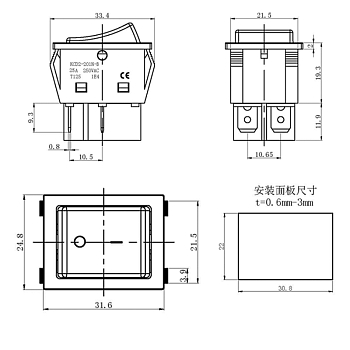 Выключатель клавишный 250В 25А (4с) ON-OFF красный с подсветкой REXANT