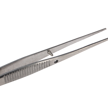 Пинцет прямой, узкий, фиксатор, рифленый 100мм ПРОФИ