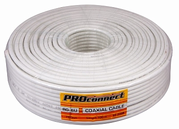 Кабель коаксиальный RG-6U, 75Ом, Cu/Al/Cu, 48%, 100м, INDOOR, белый PROconnect