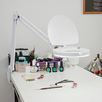 Лупа на струбцине круглая 3D с подсветкой и крышкой, ø127мм, белая (6025,ВО) REXANT