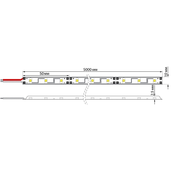 Лента светодиодная 12В, SMD2835, 4,8Вт/м, 60 LED/м, 6500K, 8мм, 5м, IP20 LAMPER