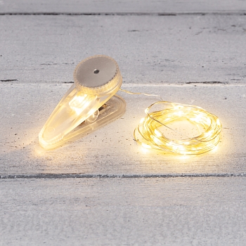 Гирлянда светодиодная Роса с прищепкой 3м, 30LED, ТЕПЛЫЙ БЕЛЫЙ, IP20, 2хCR2032 в комплекте NEON-NIGHT