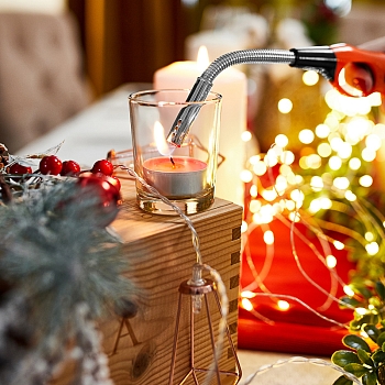 Бытовая газовая пьезозажигалка с классическим пламенем многоразовая (1 шт.) оранжевая СК-302W с гибким стержнем СОКОЛ