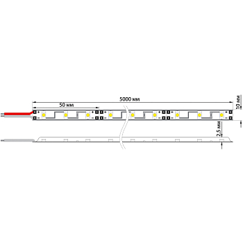 LED лента 5м открытая, 10 мм, IP23, SMD 5050, 60 LED/m, 12 V, цвет свечения желтый LAMPER