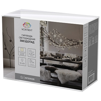 Гирлянда светодиодная Звездопад красная 10 LED, 2,25 м, прозрачный ПВХ, теплый белый свет свечения, 2 х АА (батарейки не в комплекте) NEON-NIGHT