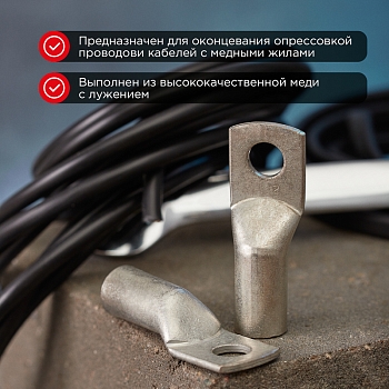 Наконечник медный луженый ТМЛ 95–12–15 (95мм² - Ø12мм) ГОСТ 7386-80 (в упак. 2 шт.) REXANT