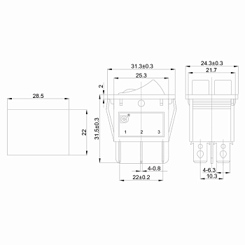 Выключатель клавишный 250В 15А (6с) ON-OFF черный с подсветкой, двойной REXANT
