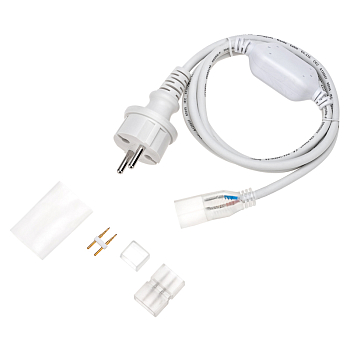 Установочный набор для одностороннего Гибкого неона 8х16мм (блок питания каучук с диодным мостом и вилкой, заглушка, переходная муфта, игла) 1,5м NEON-NIGHT