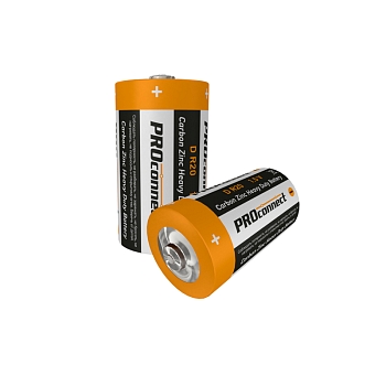 Батарейка солевая D/R20, 1,5В, 2 шт, термопленка PROconnect