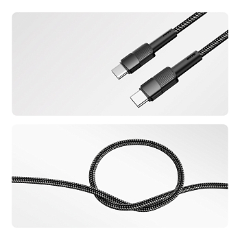 Кабель Type-C – Type-C, 3A, 60Вт, 1м, в черной нейлоновой оплетке REXANT