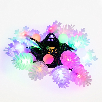 Гирлянда светодиодная универсальная с насадками (шарики, снежинки, елочки) 30 LED МУЛЬТИКОЛОР, 4,4 метра с контроллером