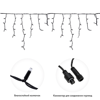 Гирлянда светодиодная Бахрома (Айсикл) 3,2х0,6м 88 LED ТЕПЛЫЙ БЕЛЫЙ черный каучук 3,3мм IP67 постоянное свечение 230В нужен блок 315-000 NEON-NIGHT