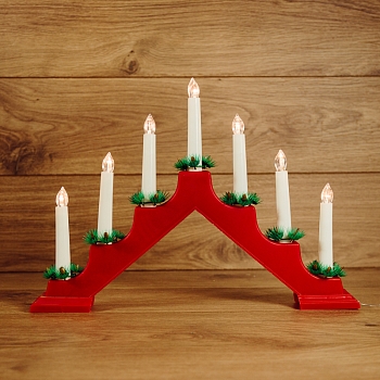 Новогодняя горка 7 свечек, цвет корпуса: Красный, цвет свечения: ТЕПЛЫЙ БЕЛЫЙ