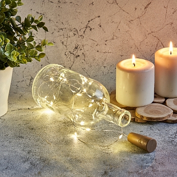 Гирлянда светодиодная Роса с пробкой 2м, 20LED, ТЕПЛЫЙ БЕЛЫЙ, IP20, 3хLR44 в комплекте NEON-NIGHT