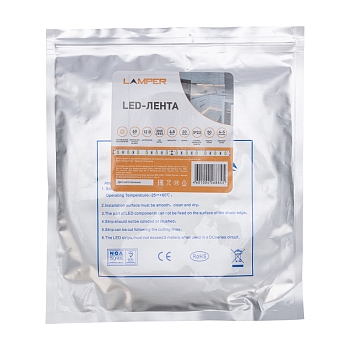 Лента светодиодная 12В, SMD2835, 4,8Вт/м, 60 LED/м, 2700К, 8мм, 20м, для БП с клеммами, IP20 LAMPER