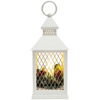 Декоративный фонарь со свечкой, белый корпус, размер 10,5х10,5х24 см, цвет ТЕПЛЫЙ БЕЛЫЙ