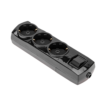 Колодка PREMIUM 3 гнезда, с/з, с выключателем, черный REXANT