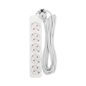 Удлинитель 5 гнезд, 5м, 3х0,75мм², с/з, белый PROconnect