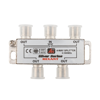 Делитель ТВх4 под F-разъем, 5-1000МГц, Silver (5 F-разъемов в комплекте) REXANT