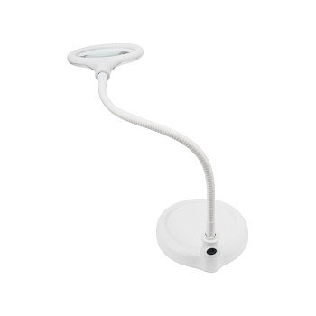 Лупа настольная 3D с подсветкой 30 SMD LED, подставка+прищепка, ø95мм, белая REXANT