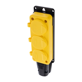 Розетка (колодка) влагозащищенная с крышкой 3 гнезда, с/з, 16А, IP54, каучук, желтая REXANT