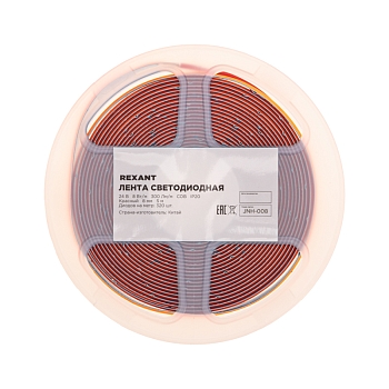 Лента светодиодная 24В, COB 8Вт/м, 320 LED/м, красный, 8мм, 5м, IP20 REXANT